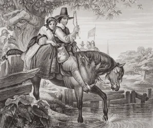 Charles II (1630-85) i forkledning, hjulpet i sin flukt av Jane Lane etter nederlag i slaget ved Worcester i 1651, fra 
